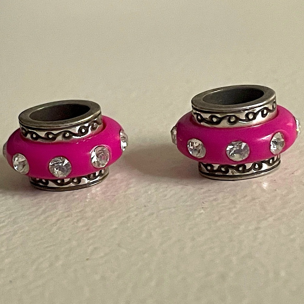 TWO Brighton Oval Dazzle Beads - Hot Pink